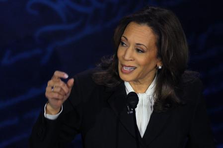 Democratic presidential nominee, U.S. Vice President Kamala Harris speaks during a presidential debate hosted by ABC with Republican presidential nominee, former U.S. President Donald Trump, in Philadelphia, Pennsylvania, U.S., September 10, 2024. REUTERS/Brian Snyder