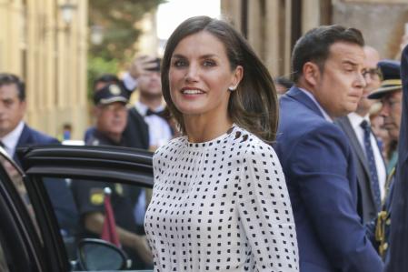 La reina Letizia con el vestido de Massimo Dutti en Salamanca, en 2018