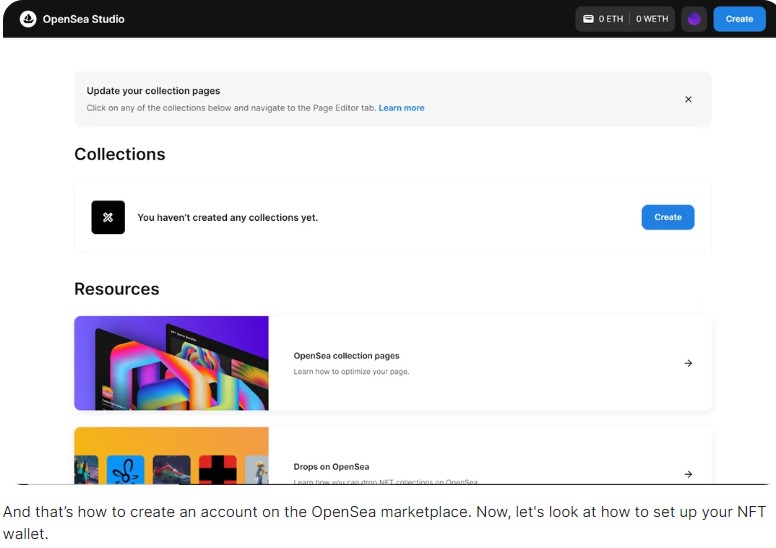 Interfaz de OpenSea Studio para crear NFT