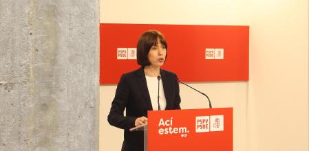 La secretaria general de los socialistas valencianos, Diana Morant, en la comparecencia de este viernes