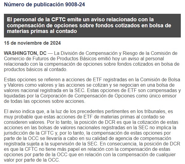 Documento de la CFTC sobre las opciones de ETF de Bitcoin