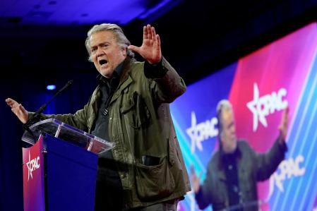 FILE PHOTO: Former White House Chief Strategist Steve Bannon addresses the Conservative Political Action Conference (CPAC) annual meeting in National Harbor, Maryland, U.S., February 24, 2024. REUTERS/Elizabeth Frantz/File Photo