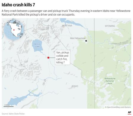 Lugar del accidente marcado en un mapa, cerca del Parque Nacional de Yellowstone