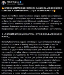 Adam Livingston: «La migración de capital hacia bitcoin ha comenzado, y es irreversible»