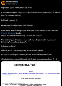 ¿Cómo queda el camino de bitcoin en Arizona con una ley aprobada y dos vetadas?