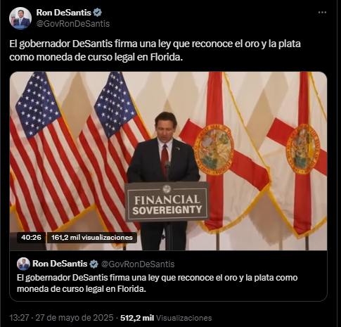 En plena era de bitcoin, Florida aprueba el oro y la plata como monedas de curso legal