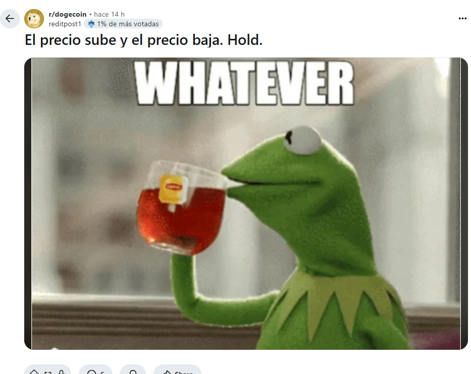 Captura de pantalla de un post de Reddit sobre Dogecoiin.