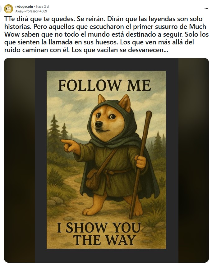 Captura de pantalla de un post de Reddit sobre Dogecoiin.