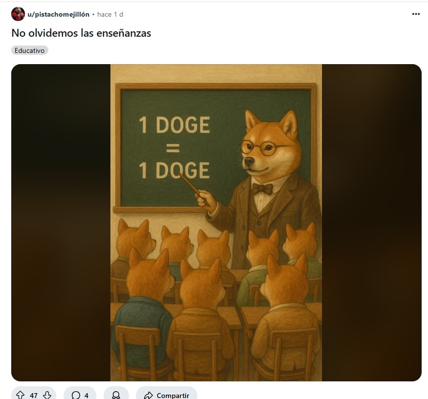 Captura de pantalla de un post de Reddit sobre Dogecoiin.