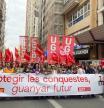 Imagen de la cabecera de la manifestación del 1º de mayo de 2025 en València.