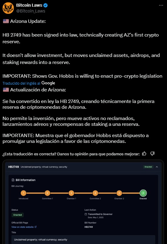 La reserva de Arizona pone en riesgo los bitcoin inactivos
