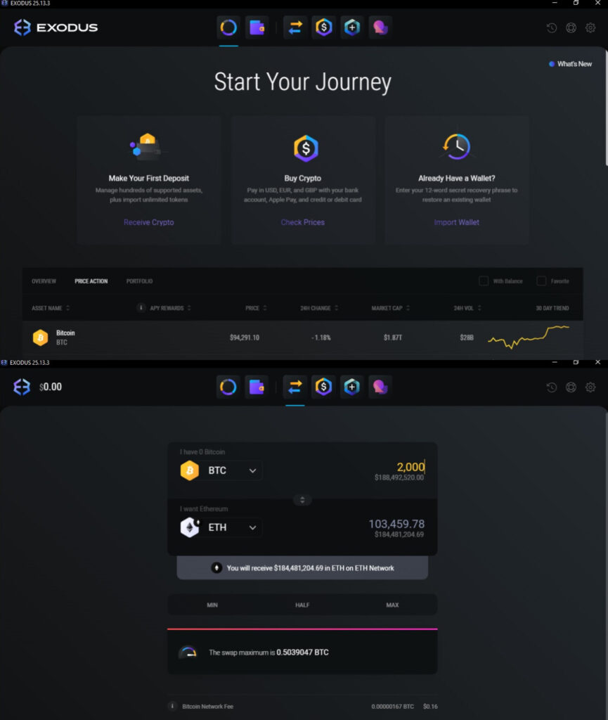 Imagen de la interfaz Exodus wallet Solana