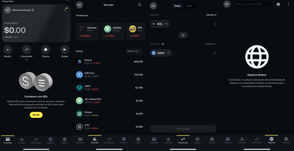 Imagen de la interfaz de la wallet Solflare Solana