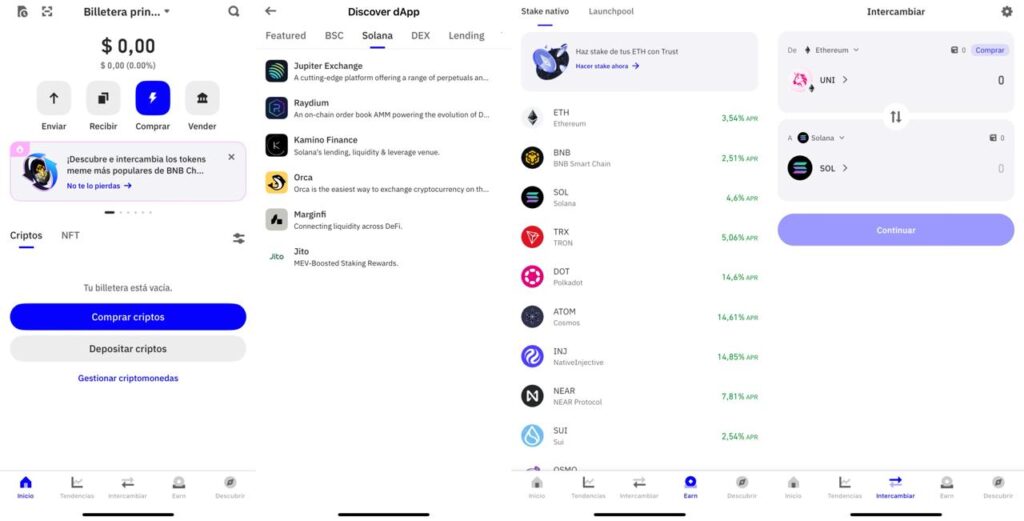 Imagen de la interfaz de Trust Wallet