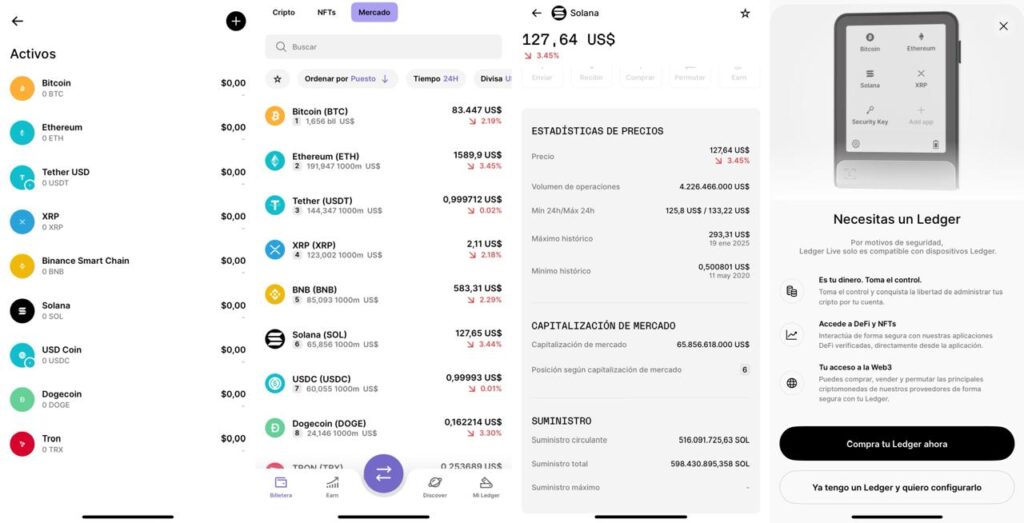 Imagen de la interfaz LedgerNanoX wallet Solana