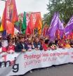 Cabeza de la manifestación en Barcelona, antes del inicio, este 1 de mayo