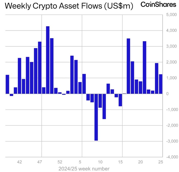 Gráfico de productos de inversión en criptoactivos.
