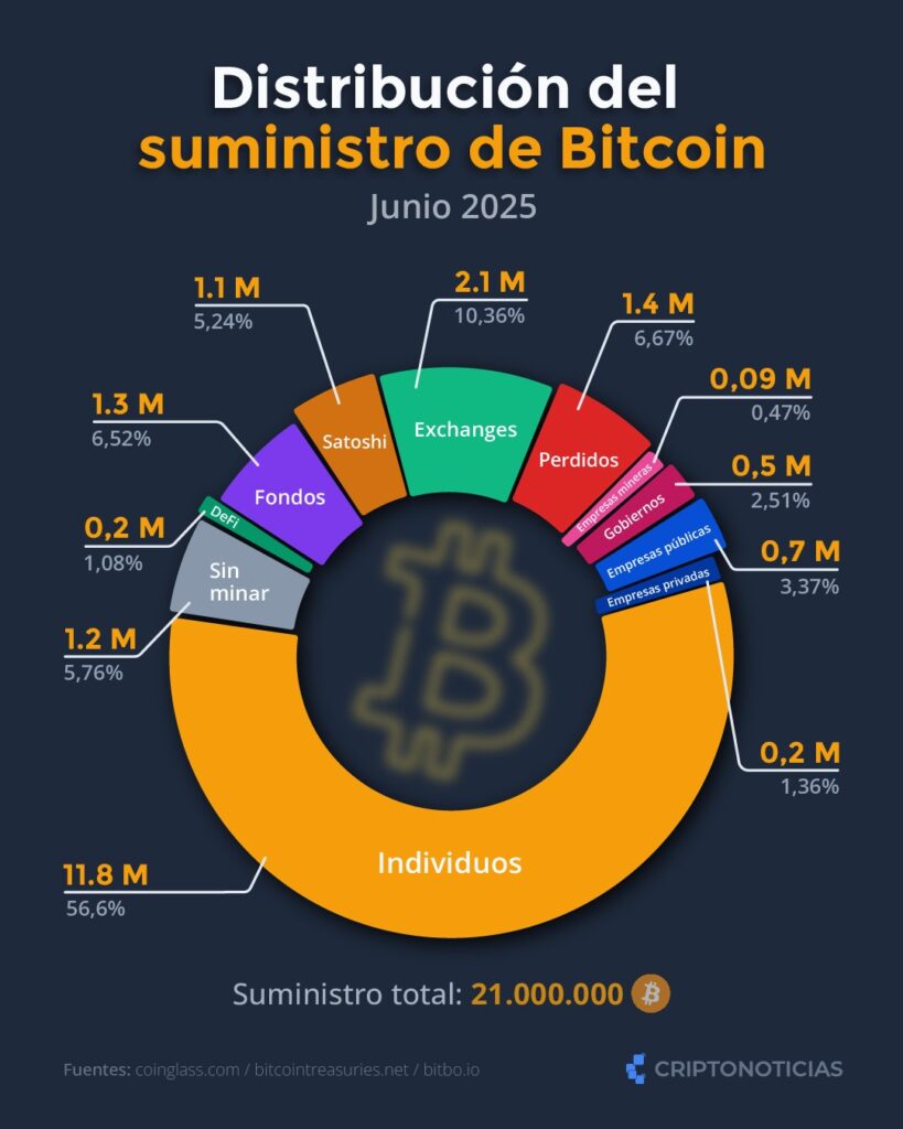 Distribución del suministro de bitcoin en 2025
