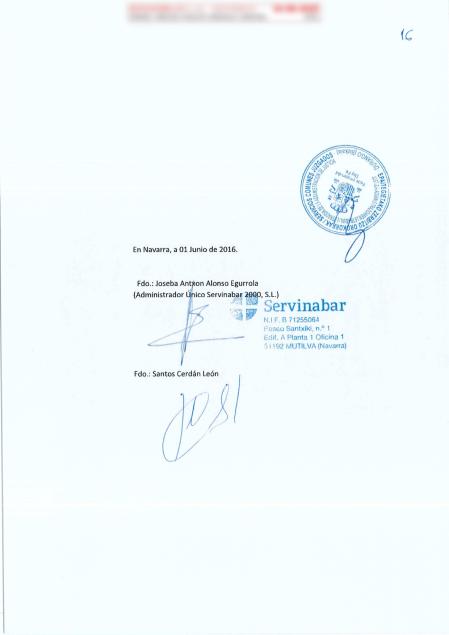 Contrato firmado por Santos Cerdán para adquirir acciones de Servoinabar