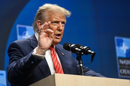 The Hague (Netherlands), 25/06/2025.- US President Donald Trump speaks during a press conference after the NATO summit at the World Forum The Hague, The Netherlands, 25 June 2025. The Netherlands, for the first time in NATO's history of existence, is hosting a NATO summit. (Países Bajos; Holanda, La Haya) EFE/EPA/JONAS ROOSENS