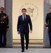 French President Emmanuel Macron arrives to hold a press conference at the Elysee Palace, in Paris, Friday, June 13, 2025. Michel Euler/Pool via REUTERS