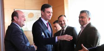 Encuentro de Sánchez con Ortuzar en 2019, con Ábalos y Cerdán presentes