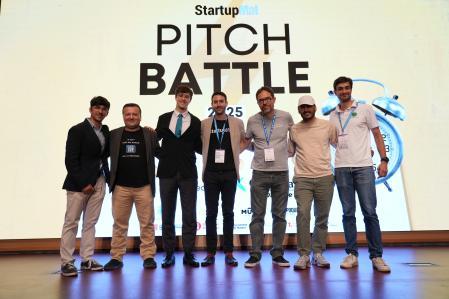 Participantes en la Pitch Battle competition 2025. De izquiera a derecha Gerard Cervelló, Hugo di Stefano, Jordi Bolet, Jaume Puig y Jérôme Seguin