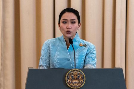 November 28, 2024, Bangkok, Thailand: Thailand's prime minister Paetongtarn Shinawatra speaks to the media during a press conference at Government House in Bangkok. Singapore's prime minister Lawrence Wong is on an official visit to Thailand that aim to strengthen ties between the two nations.