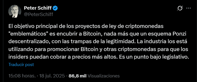 Otro comentario de Schiff sobre el proyecto de ley de criptomonedas. Fuente: X