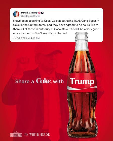 Trump cambia la fórmula de la Coca-Cola: volverá a usar azúcar de caña en EE.UU.