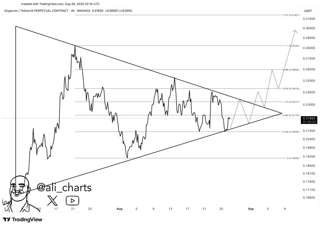 Gráfico de análisis técnico del precio de dogecoin.