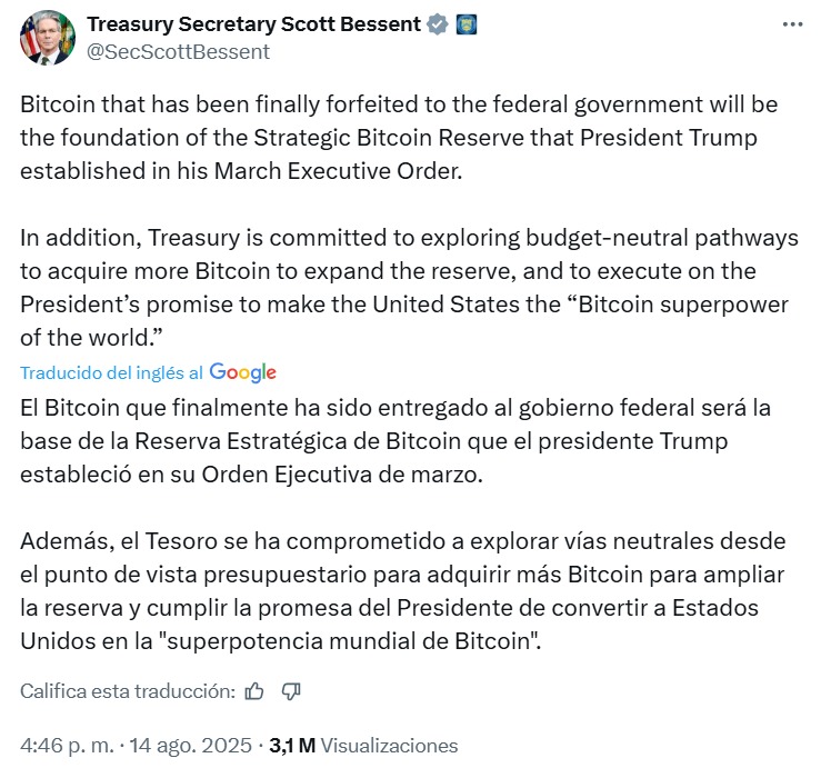 Bessent provoca un sacudón en la comunidad de bitcoin