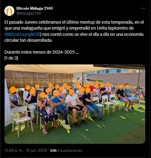 Un grupo de personas durante un meetup de btcoin en España.