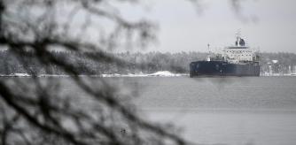 The Oil tanker Eagle S is seen anchored near the Kilpilahti port in Porvoo, on the Gulf of Finland on January 13, 2025. Finnish authorities announced on January 8, 2025 that they had banned the oil tanker Eagle S, suspected of belonging to the Russian
