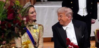US President Donald Trump smiles at Britain's Catherine, Princess of Wales during a State Banquet at Windsor Castle, in Windsor, on September 17, 2025, during the US President's second State Visit. US President Donald Trump arrived in Britain for an unprecedented second State Visit, with the UK government rolling out a royal red carpet welcome to win over the mercurial leader. (Photo by Yui Mok / POOL / AFP)