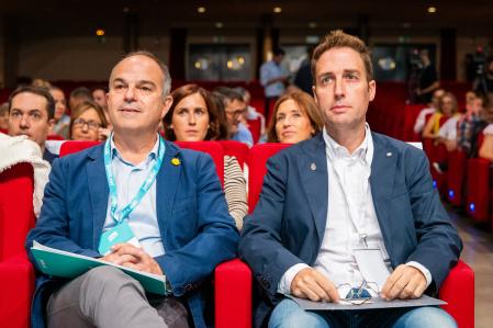 Jordi Turull junto al alcalde de Figueres, Jordi Masquef, este sábado durante la reunión del consejo nacional