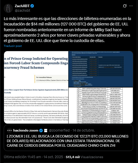 Un mensaje en X de un usuario que revela un informe antiguo con las direcciones de bitcoin ahora incautados por Estados Unidos.