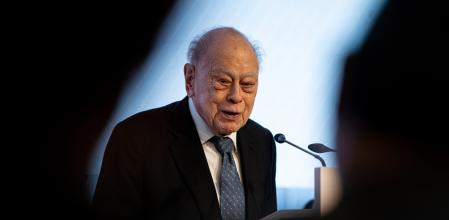 El expresidente de la Generalitat, Jordi Pujol, interviene durante el acto de clausura del 50 aniversario de Pimec, en la sede de Pimec, a 21 de enero de 2025, en Barcelona, Catalunya (España). Con este acto se cierra el año en el que se cumplen cinco décadas de la patronal catalana defendiendo los intereses de las pymes y de las personas autónomas.