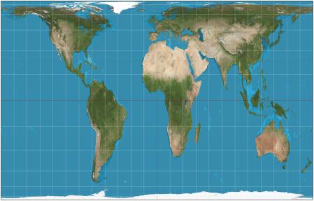 Proyección Gall-Peters: el norte y el sur se comprimen.