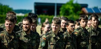 Infantrymen of the Infantry Brigade 41 attend the 'Bundeswehr Day', an annual event when the German Armed Forces hold open days for the public, in the Tollense casern in Neubrandenburg, Germany, on June 28, 2025. (Photo by Emmanuele Contini/NurPhoto via Getty Images)