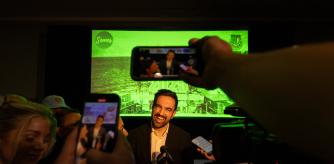 New York City Mayor-elect Zohran Mamdani meets with reporters during the SOMOS Puerto Rico conference at the Caribe Hilton Hotel in San Juan, Puerto Rico, Nov. 6, 2025. (AP Photo/Alejandro Granadillo)