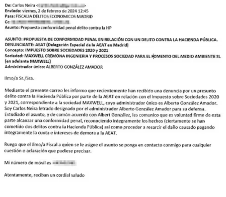 Mail completo enviado a la Fiscalía por el abogado de Alberto González Amador