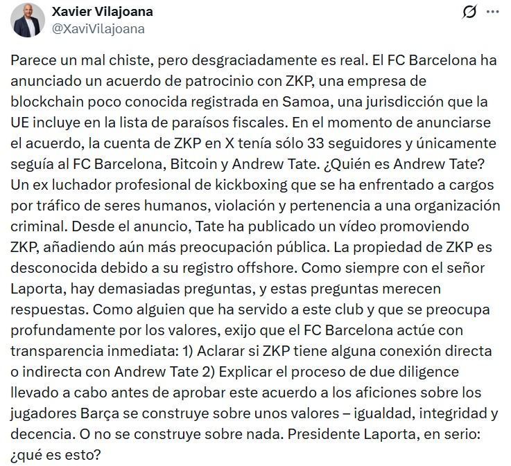 El FC Barcelona se desvincula de criptomoneda polémica