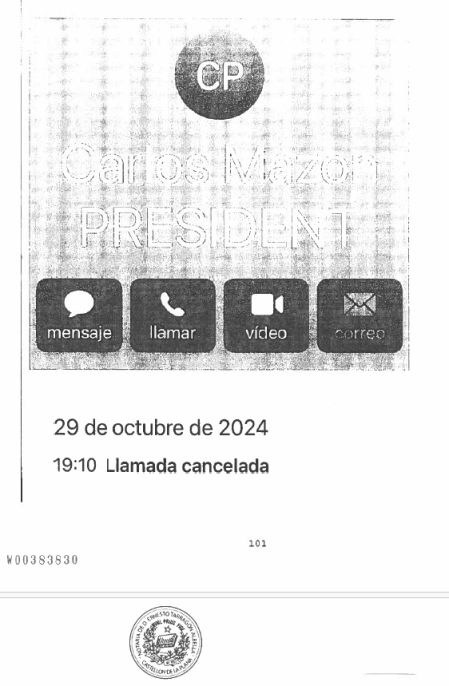 La llamada entre Pradas y Mazón que aparece cancelada en el acta notarial presentada por la exconsellera.