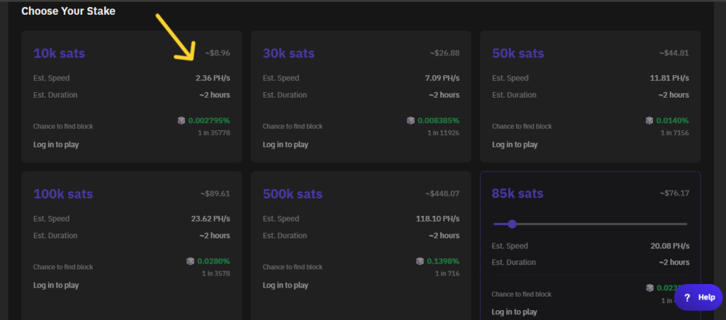 Datos de la plataforma Hashpower, para la minería en solitario de Bitcoin.