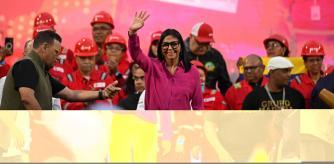 Venezuela's interim President Delcy Rodriguez takes part in a gathering in support of reforming the country's main oil law and the release of ousted President Nicolas Maduro and his wife, Cilia Flores, in Caracas, Venezuela, January 29, 2026. REUTERS/Maxwell Briceno