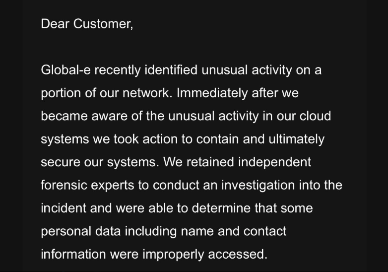 Comunicado de la empresa Global-e sobre la filtración de datos de usuarios de Ledger.