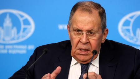 Seguéi Lavrov, este 20 de enero en una conferencia prensa en Moscú en la sede del Ministerio de Exteriores de Rusia que dirige&nbsp;