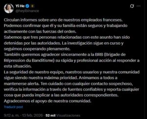 Asaltan la vivienda del director de Binance en Francia