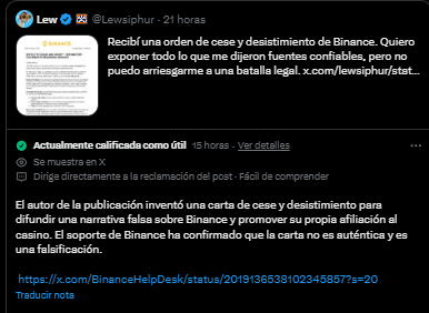 Binance desmiente acciones judiciales contra sus usuarios